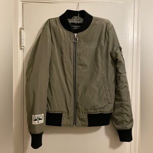 New York Yankees Major League Baseball Army Green Bomber Jacket Size Large